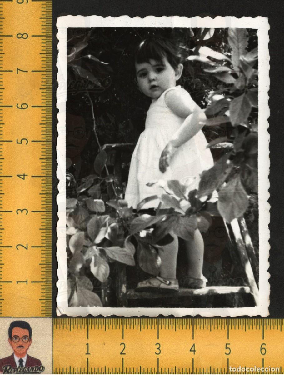 Fotograf&iacute;a antigua: NI&Ntilde;A POSANDO JARD&Iacute;N FRONDOSA VEGETACI&Oacute;N PLANTAS ESCALERA - FOTOGRAF&Iacute;A ANTIGUA A&Ntilde;OS 60