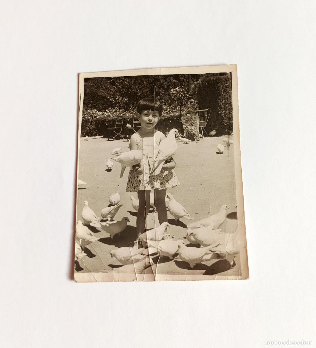 Fotograf&iacute;a antigua: Fotograf&iacute;a antigua - Ni&ntilde;a dando de comer a las palomas en el Parque de Mar&iacute;a Luisa - A&ntilde;os 60