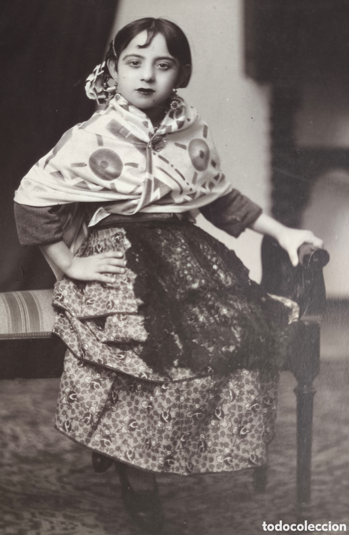 Fotograf&iacute;a antigua: FOTOGRAF&Iacute;A RETRATO DE ESTUDIO NI&Ntilde;A TRAJE DE GITANA / FLAMENCO C. 1920