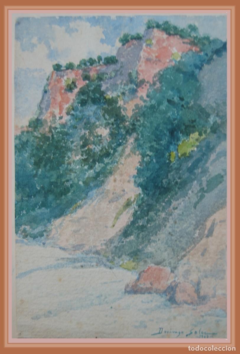 Fotograf&iacute;a antigua: Acuarela paisaje. Domingo Soler. 1909. 32 cm x 22 cm.