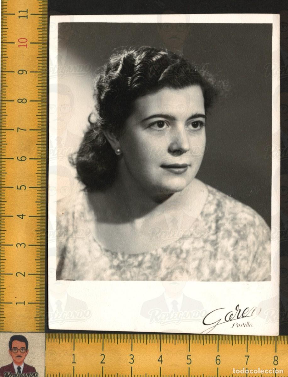 Fotograf&iacute;a antigua: MUJER JOVEN GUAPA RETRATO ESTUDIO - PEINADO ONDULADO PENDIENTES - FOTO GAREO SEVILLA A&Ntilde;O 1958