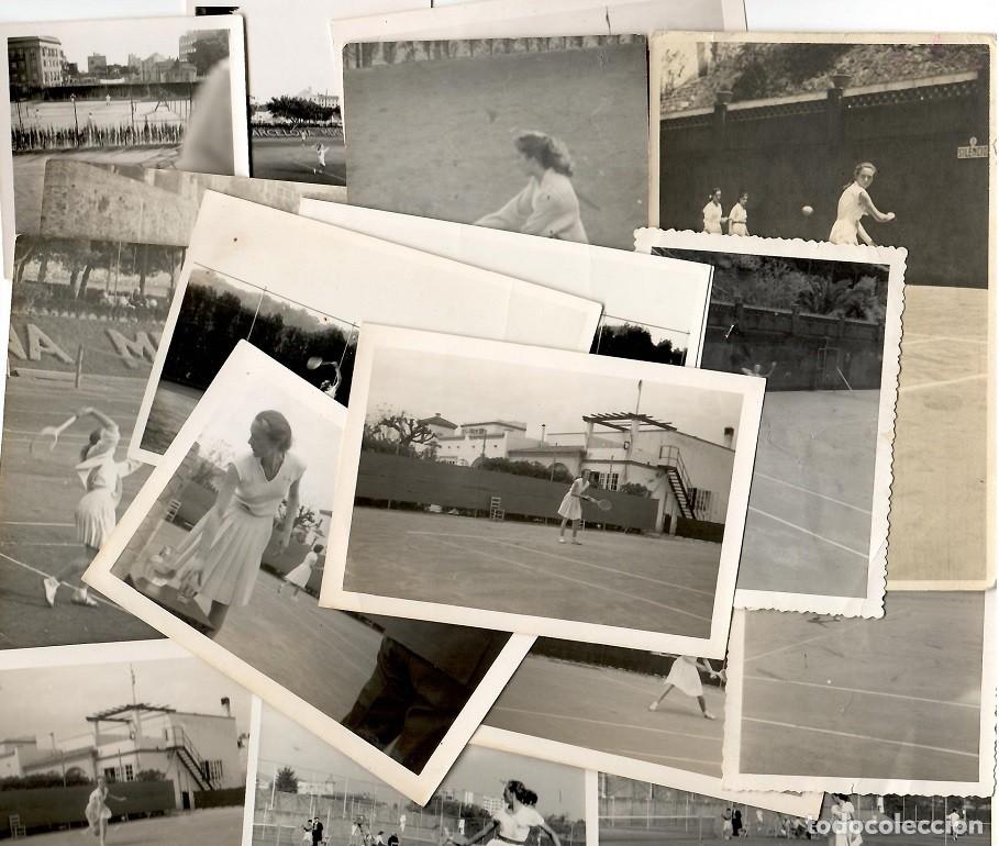 Fotografia antica: 18 Fotos antiguas de tenistas en partidos de tenis - Lote muy comercial e interesante