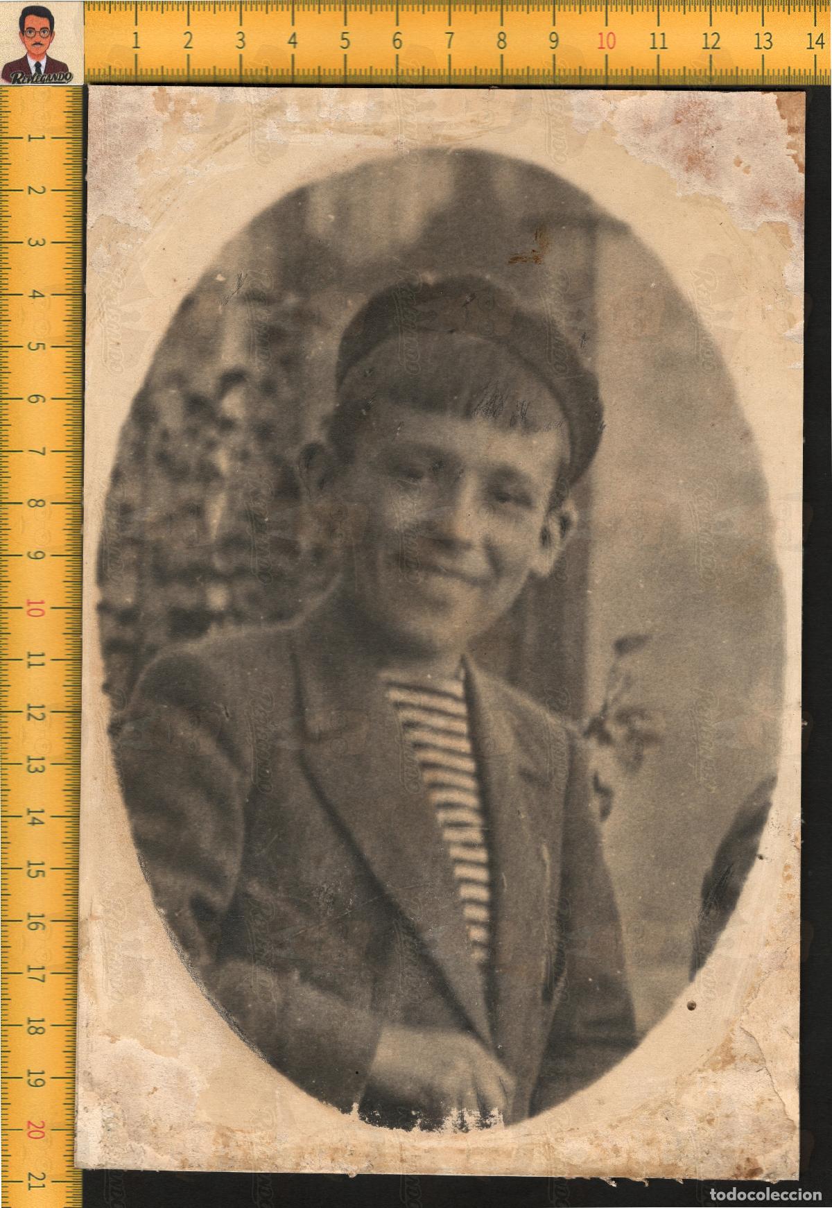 Fotograf&iacute;a antigua: EL FELIZ P&Iacute;CARO - NI&Ntilde;O GORRA CAMISETA RAYAS CHAQUETA - FOTOGRAF&Iacute;A ANTIGUA GRAN RETRATO A&Ntilde;OS 10/20