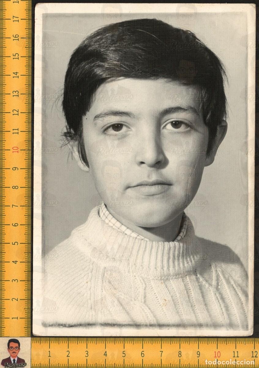 Fotograf&iacute;a antigua: RETRATO NI&Ntilde;O PELO CORTO MIRADA SERIA - JERSEY CUELLO ALTO - FOTO ANTIGUA ESTUDIO ANTONIO A&Ntilde;OS 60