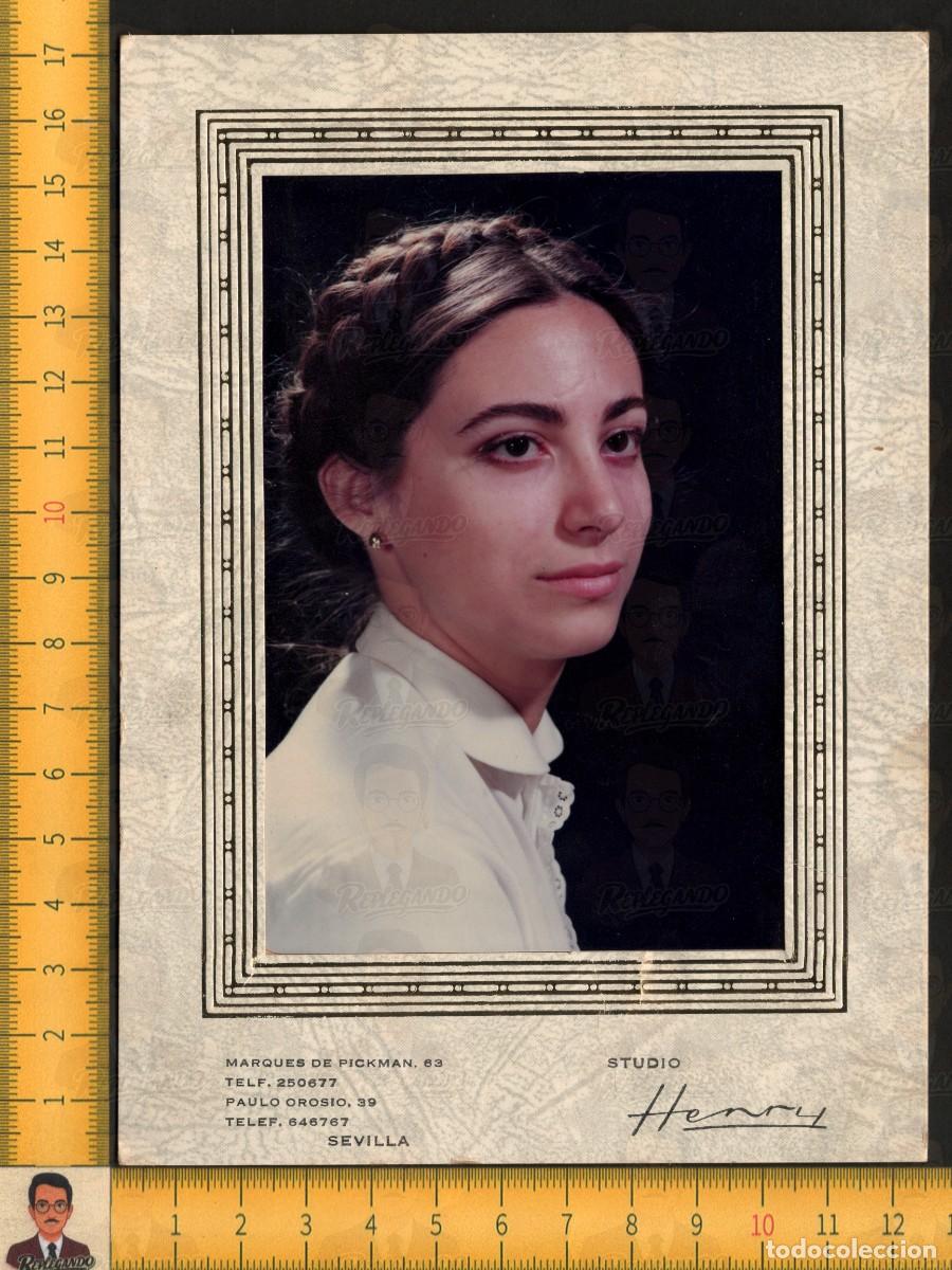 Fotograf&iacute;a antigua: RETRATO MUJER JOVEN GUAPA ELEGANTE - PEINADO RECOGIDO TRENZAS - FOTO ANTIGUA STUDIO HENRY A&Ntilde;OS 70