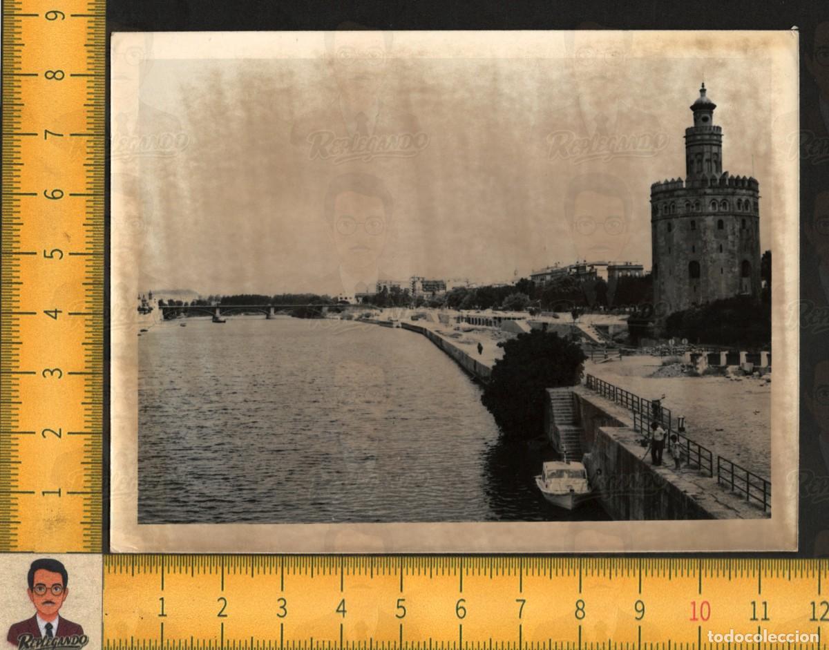 Antique Photography: VISTA TORRE DEL ORO SEVILLA - R&Iacute;O GUADALQUIVIR BARCO PUENTE MUELLE - FOTOGRAF&Iacute;A ANTIGUA A&Ntilde;OS 50/60