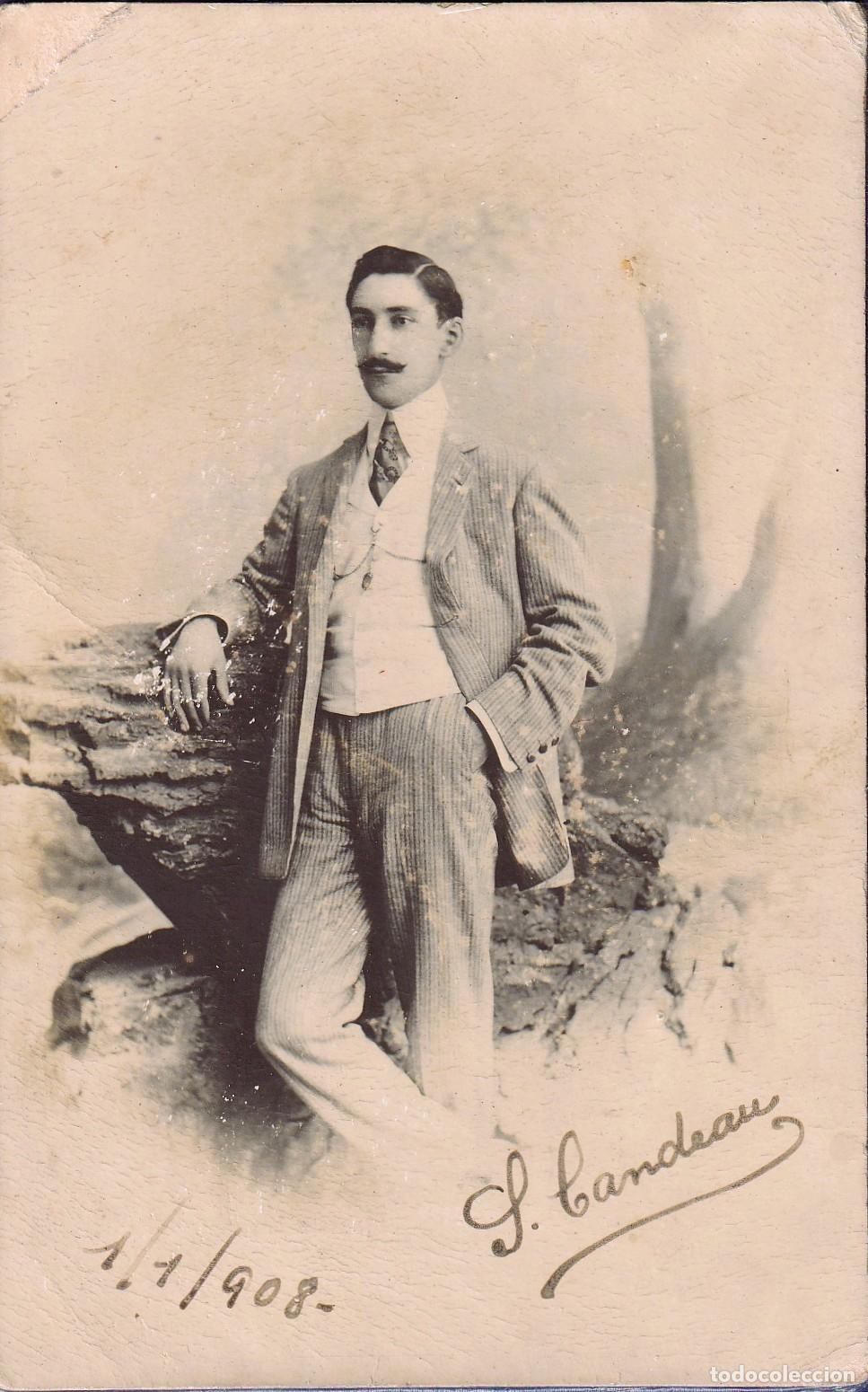 Alte Fotografie: Retrato tipo postal de un caballero uruguayo identificado al dorso, 1908 - CLC