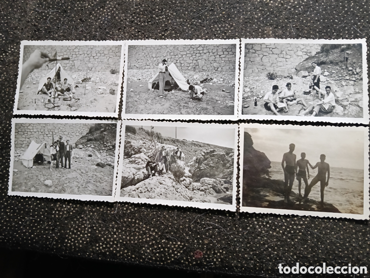 Photographie ancienne: 1948-49 - 6 fotograf&iacute;as las Rocas del Garraf (Barcelona) con Jorge, Eugenio y Claudio