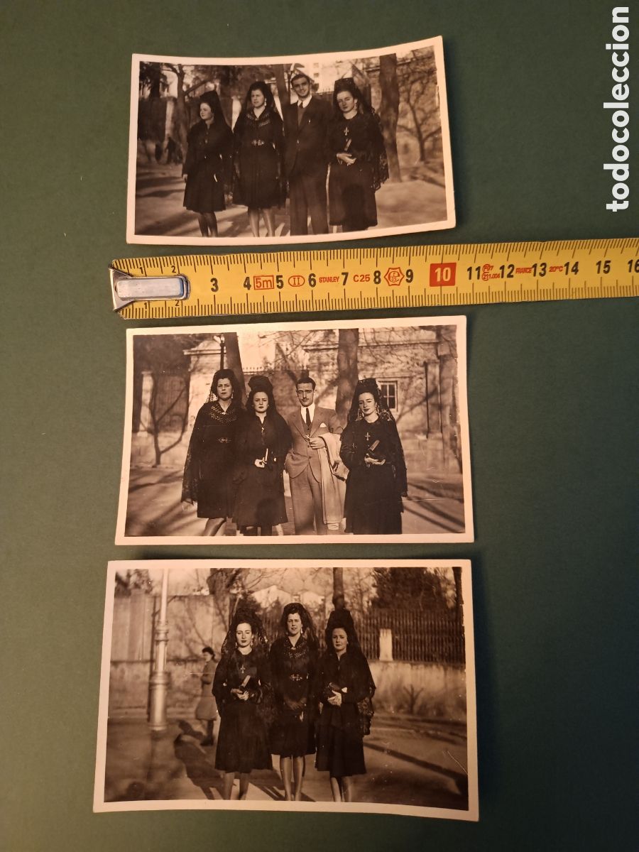 Photographie ancienne: 3 FOTOGRAF&Iacute;AS DE SE&Ntilde;ORITAS CON PEINETA Y MANTILLA - A&Ntilde;OS 40