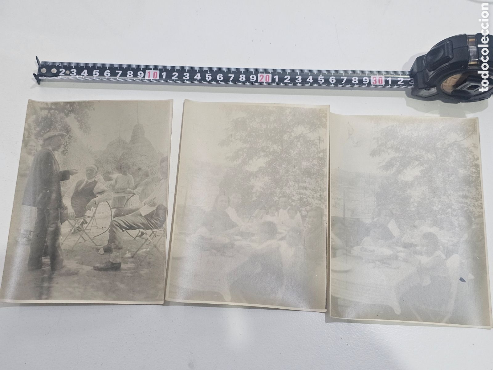 Fotografia antica: ​Lote 3 Fotograf&iacute;as Antiguas A&ntilde;os 1920-1930 Merienda Picnic en el Campo Escena Familiar &Eacute;poca