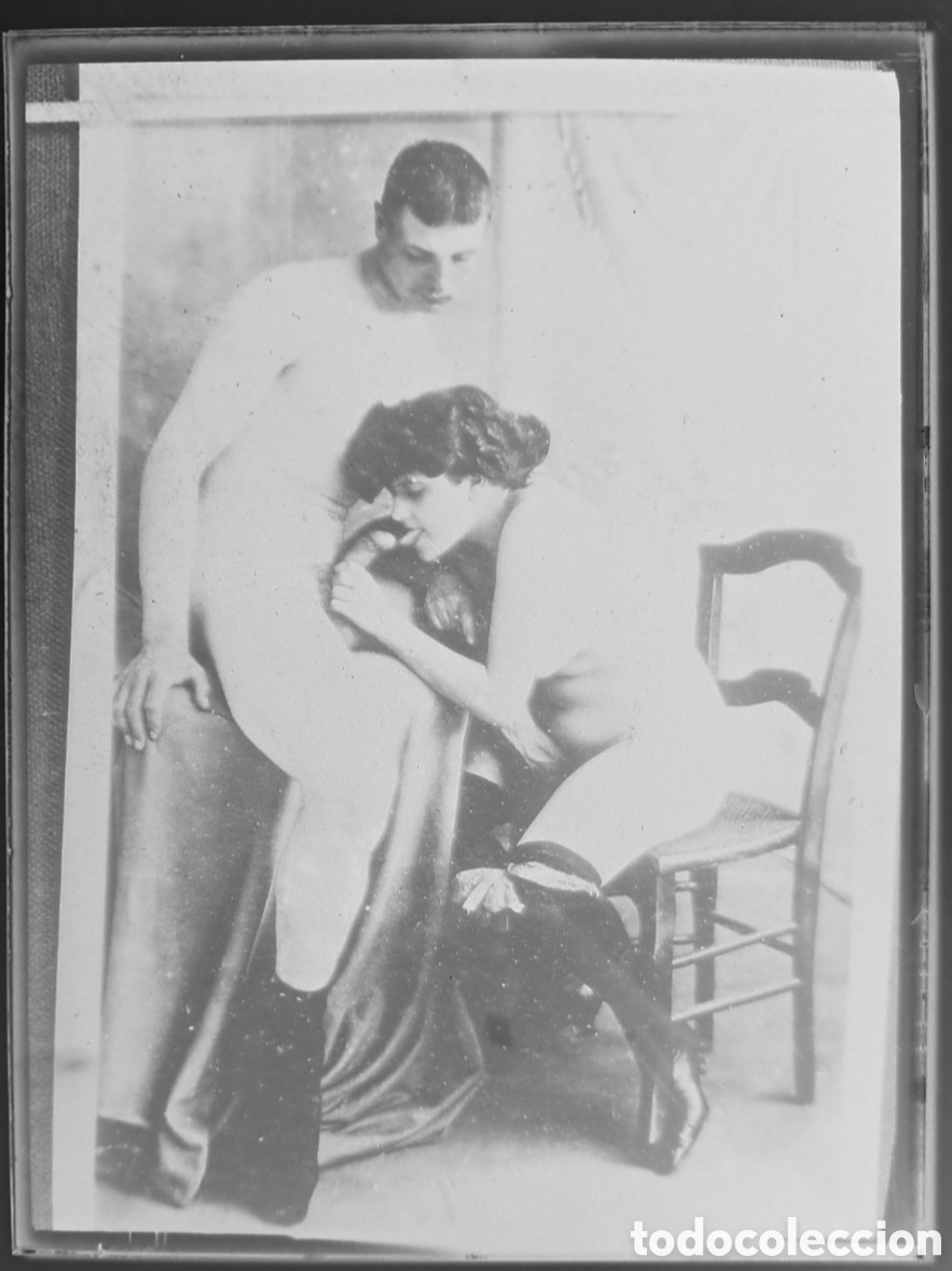 Fotograf&iacute;a antigua: NEGATIVO PLACA FOTOGRAFIA CRISTAL DESNUDO EROTICO ESCENA PORNOGRAFICA SEXO EXPLICITO 12 X 9 CM