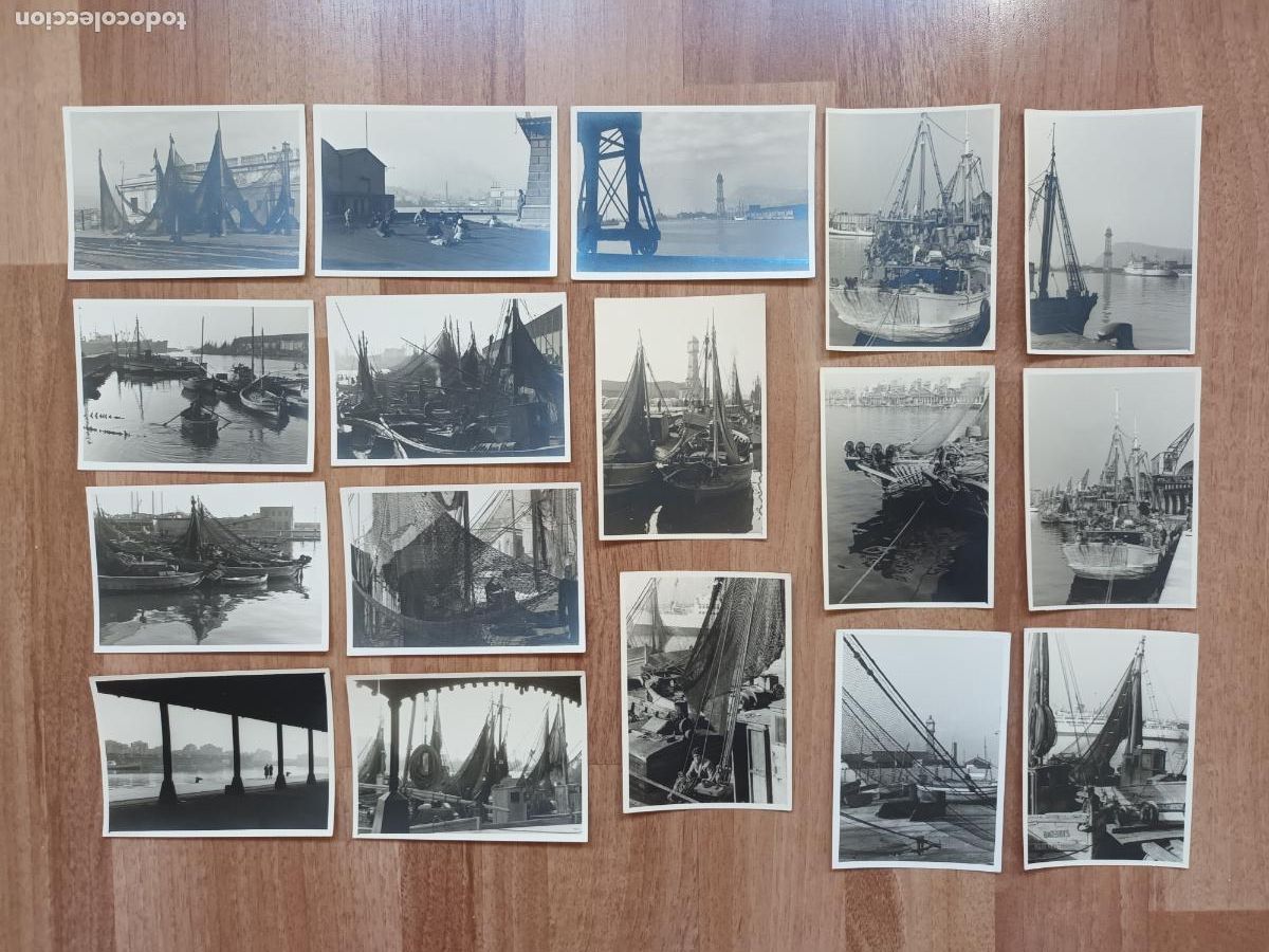 Fotograf&iacute;a antigua: LOTE FOTOGRAF&Iacute;AS PUERTO BARCELONA BARCOS PESCA REDES