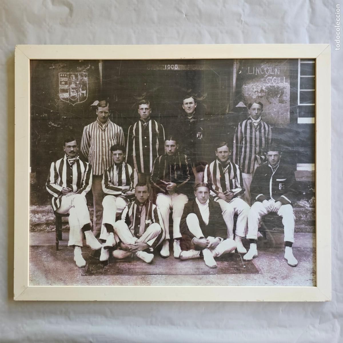 Fotograf&iacute;a antigua: L&aacute;mina reproducci&oacute;n de fotograf&iacute;a antigua, orla escolar, Lincoln College 1900, enmarcada