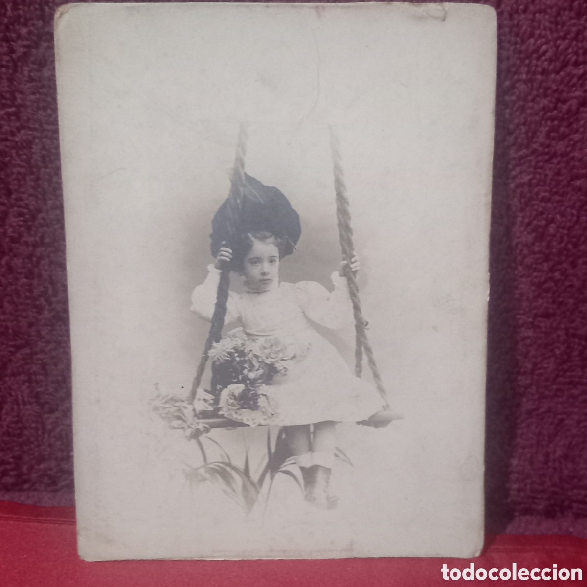 Fotograf&iacute;a antigua: ANTIGUA FOTO NI&Ntilde;A EN BALANCIN(FOTO NAPOLEON BARCELONA)15cm&times;11cm