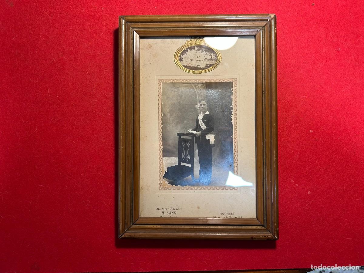 Fotograf&iacute;a antigua: fotografia, retrato de comunion de ni&ntilde;o en su marco original antiguo - Figueras