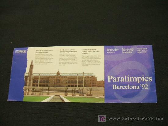 Collectionnisme sportif: JOCS PARALIMPICS - BARCELONA'92 - INVITACION PARA 2 PERSONAS -