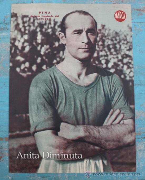 Collectionnisme sportif: ANTIGUA LAMINA DEL PERIODICO MARCA DE PENA DEFENSA DEL OVIEDO - PRINCIPIOS A&Ntilde;OS 40 - 1941 - 1942 - E