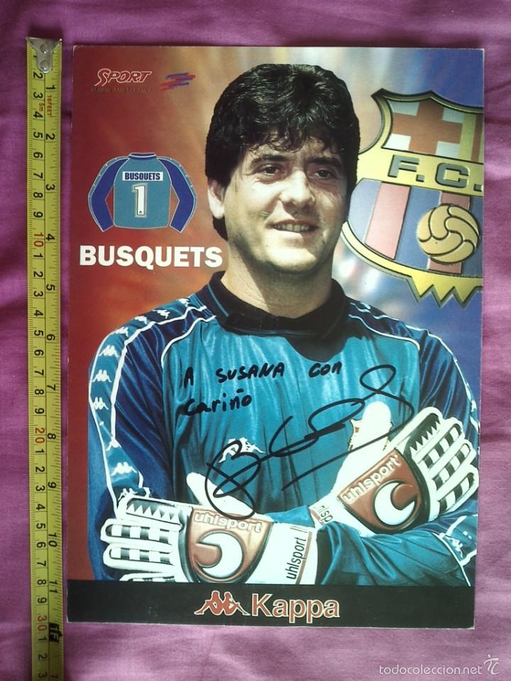Collectionnisme sportif: TARJETON FBC BAR&Ccedil;A 30X21 CMS DEDICATORIA FIRMA AUTOGRAFA BUSQUETS C2
