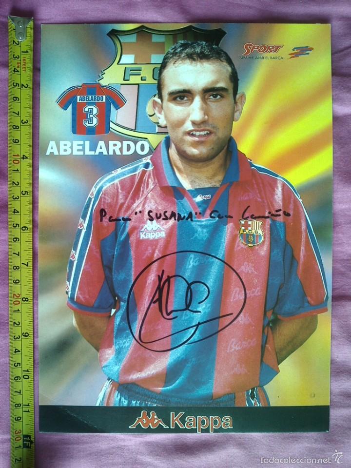 Collectionnisme sportif: TARJETON FBC BAR&Ccedil;A 30X21 CMS DEDICATORIA FIRMA AUTOGRAFA ABELARDO C2