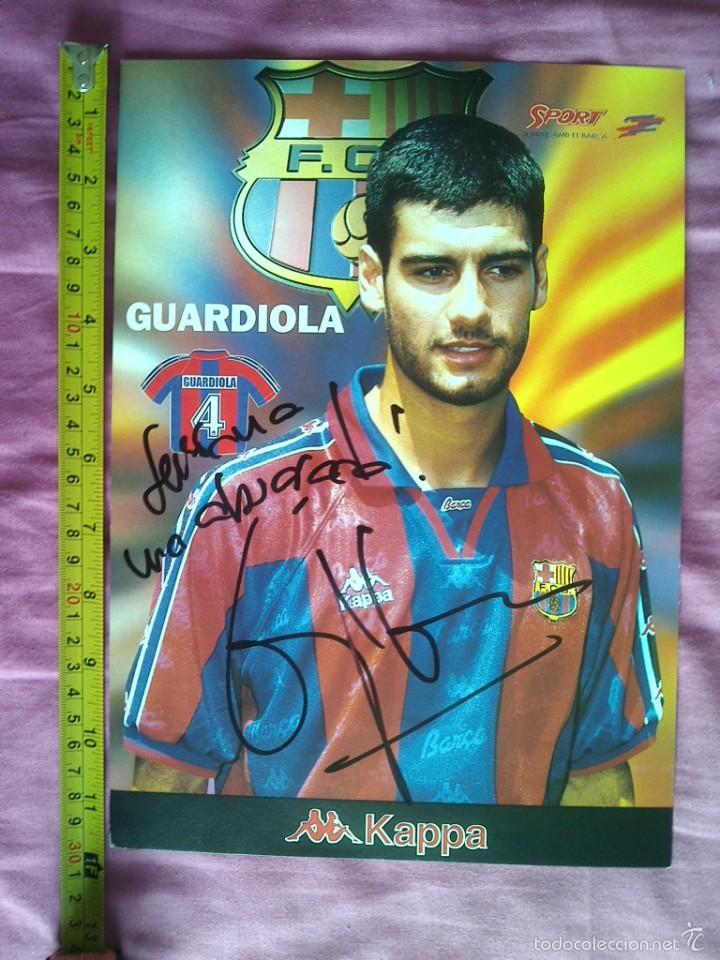 Collectionnisme sportif: TARJETON FBC BAR&Ccedil;A 30X21 CMS DEDICATORIA FIRMA AUTOGRAFA GUARDIOLA C2