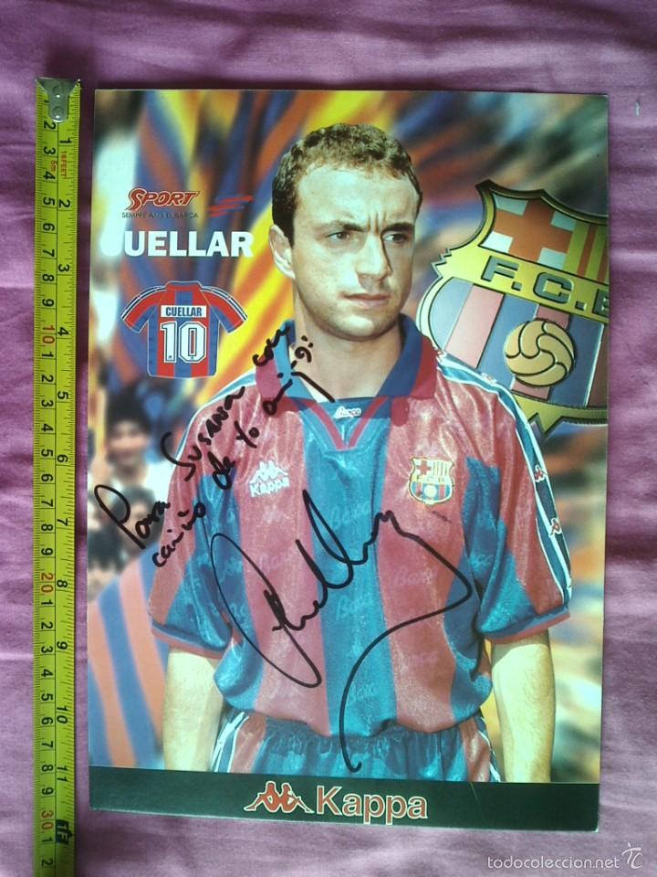 Collectionnisme sportif: TARJETON FBC BAR&Ccedil;A 30X21 CMS DEDICATORIA FIRMA AUTOGRAFA CUELLAR C2