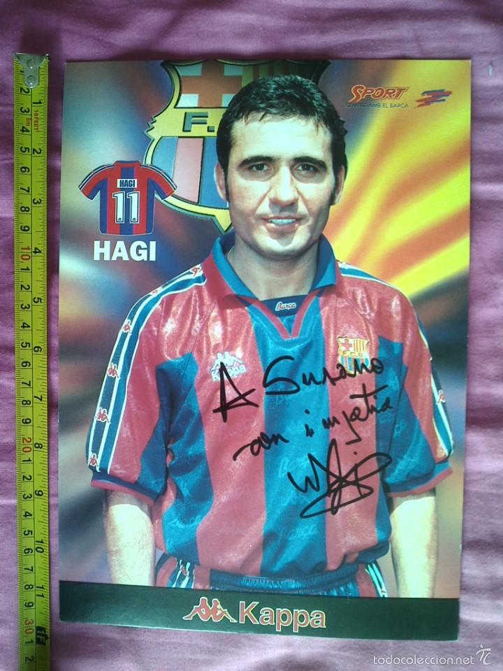 Collectionnisme sportif: TARJETON FBC BAR&Ccedil;A 30X21 CMS DEDICATORIA FIRMA AUTOGRAFA HAGI C2