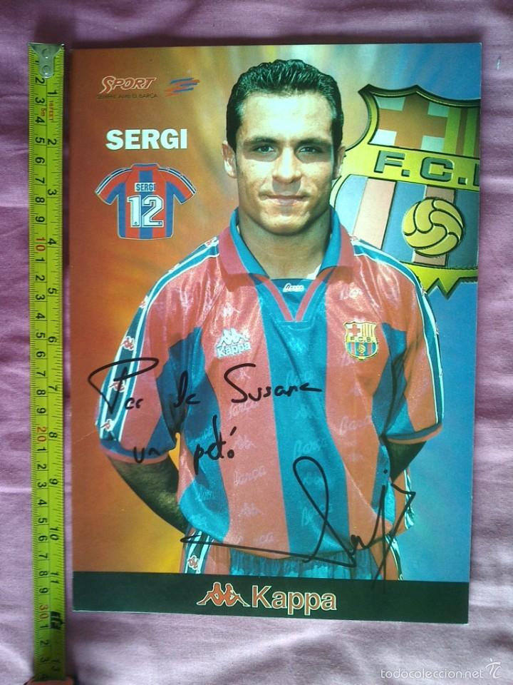 Collectionnisme sportif: TARJETON FBC BAR&Ccedil;A 30X21 CMS DEDICATORIA FIRMA AUTOGRAFA SERGI BARJOAN C2