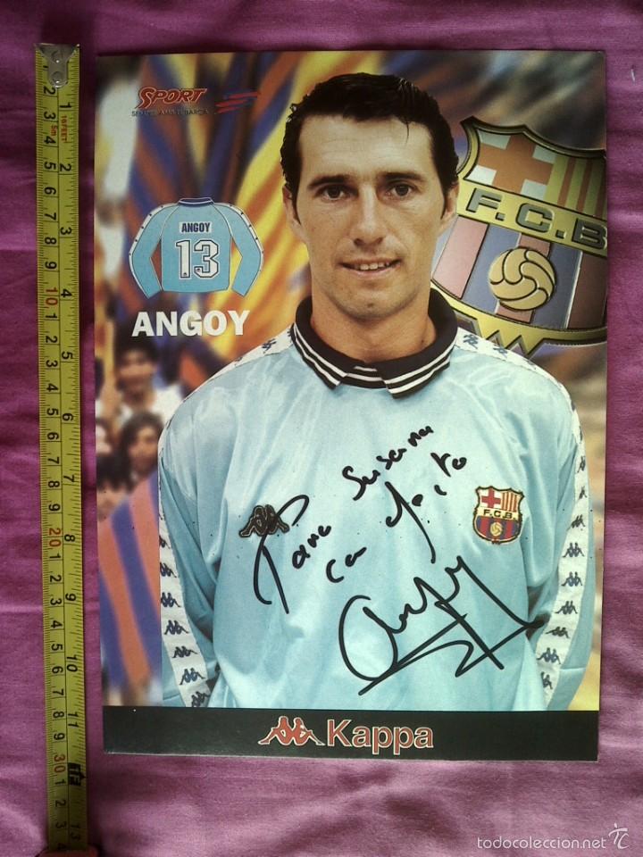 Collectionnisme sportif: TARJETON FBC BAR&Ccedil;A 30X21 CMS DEDICATORIA FIRMA AUTOGRAFA ANGOY C2