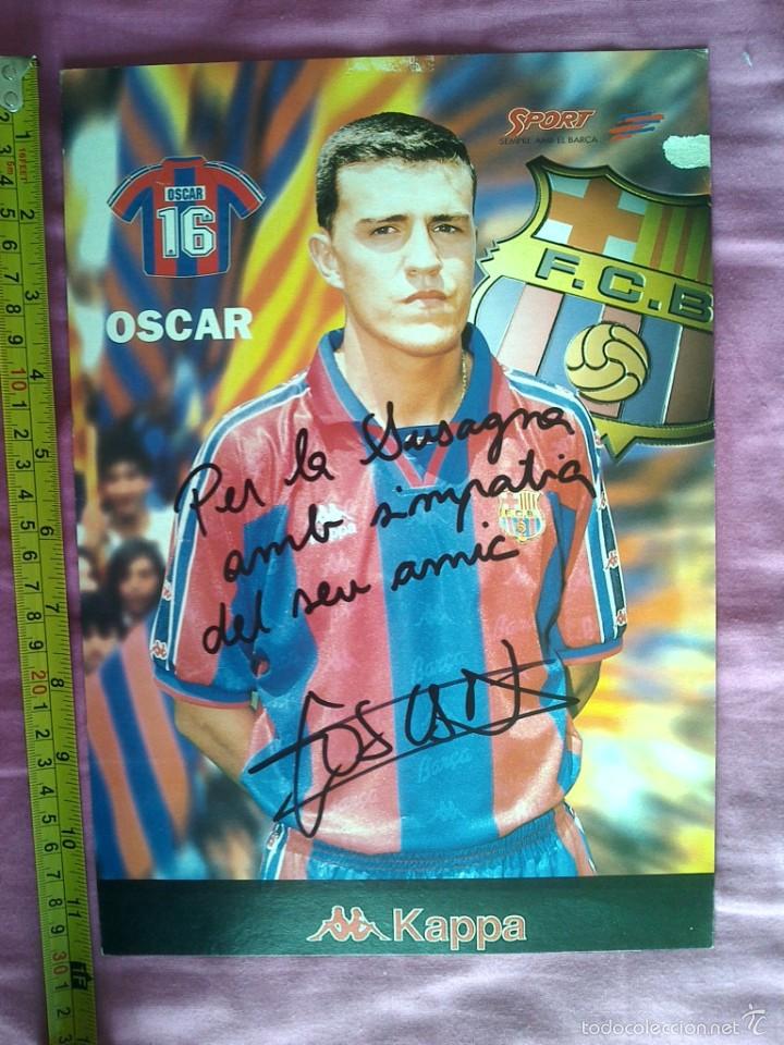 Collectionnisme sportif: TARJETON FBC BAR&Ccedil;A 30X21 CMS DEDICATORIA FIRMA AUTOGRAFA OSCAR GARCIA JUNYENT C2