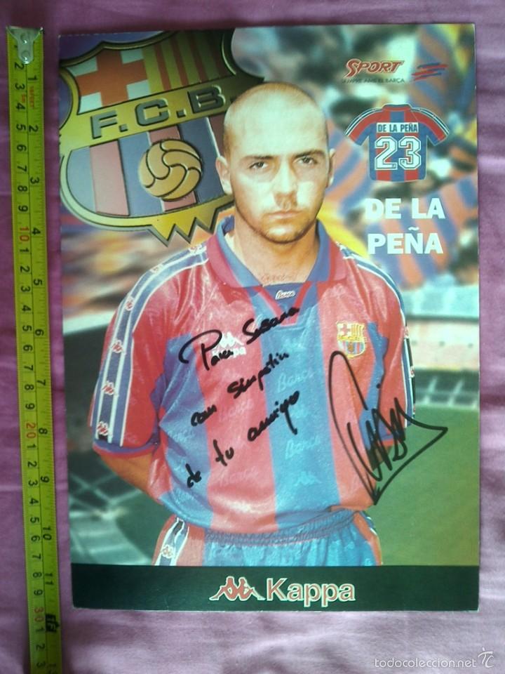 Collectionnisme sportif: TARJETON FBC BAR&Ccedil;A 30X21 CMS DEDICATORIA FIRMA AUTOGRAFA IVAN DE LA PE&Ntilde;A C2