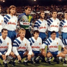 Coleccionismo deportivo: R. ZARAGOZA. ALINEACIÓN PARTIDO DE LIGA 1992-1993 EN LA ROMAREDA CONTRA R. MADRID. FOTO