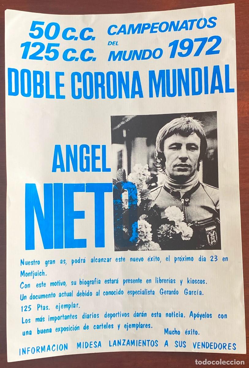 Collectionnisme sportif: ANTIGUO CARTEL MOTORISMO, ANGEL NIETO, DOBLE CORONA MUNDIAL 1972 EN LOS CAMPEONATOS DEL MUNDO DE 50