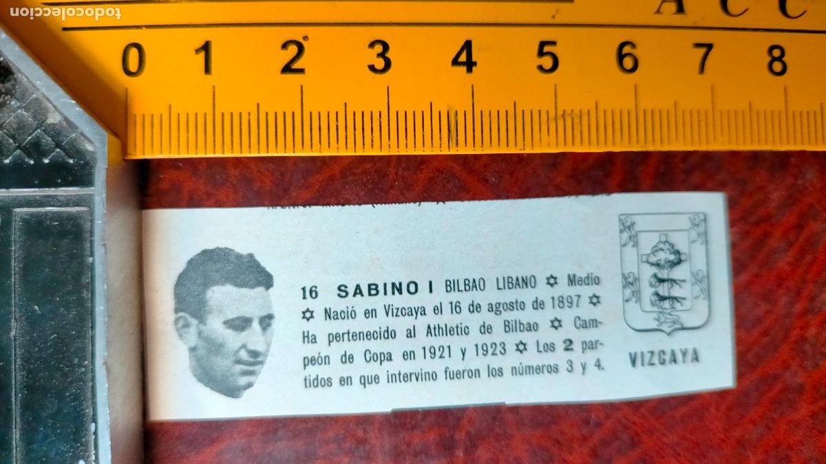 Collectionnisme sportif: ANTIGUO RECORTE FUTBOL FUTBOLISTA . MEDIDA EN FOTO . VIZCAYA SABINO