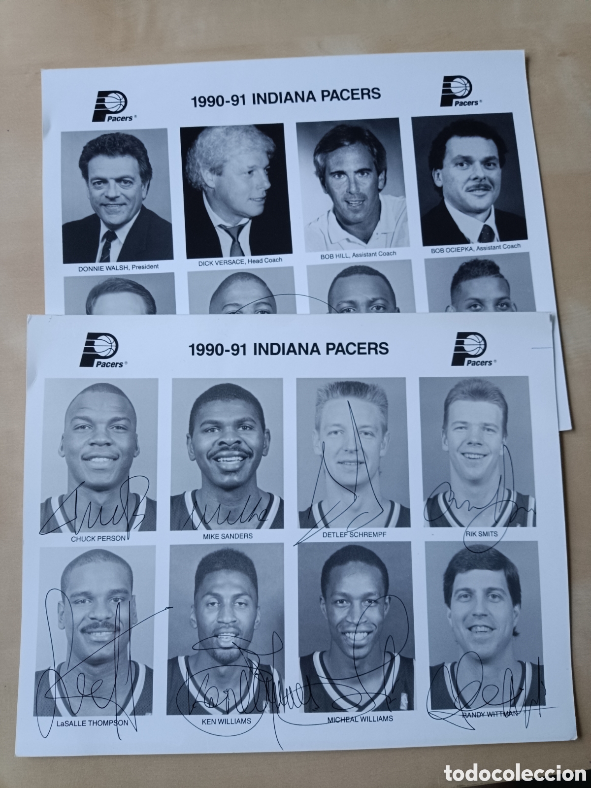 Sports collectibles: L&Aacute;MINAS FIRMADAS PLANTILLA INDIANA PACERS 1990-91 NBA c21