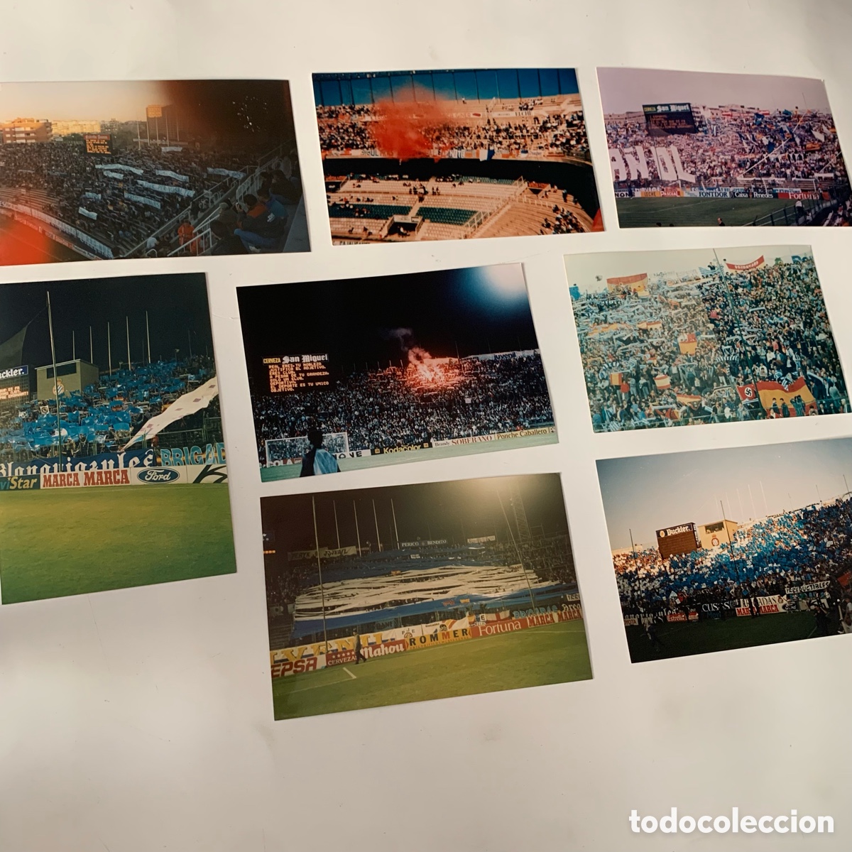 Collectionnisme sportif: Lote 8 fotos fotografias brigadas blanquiazules rcd espa&ntilde;ol ultras tifo desplazamientos a&ntilde;os 80-90