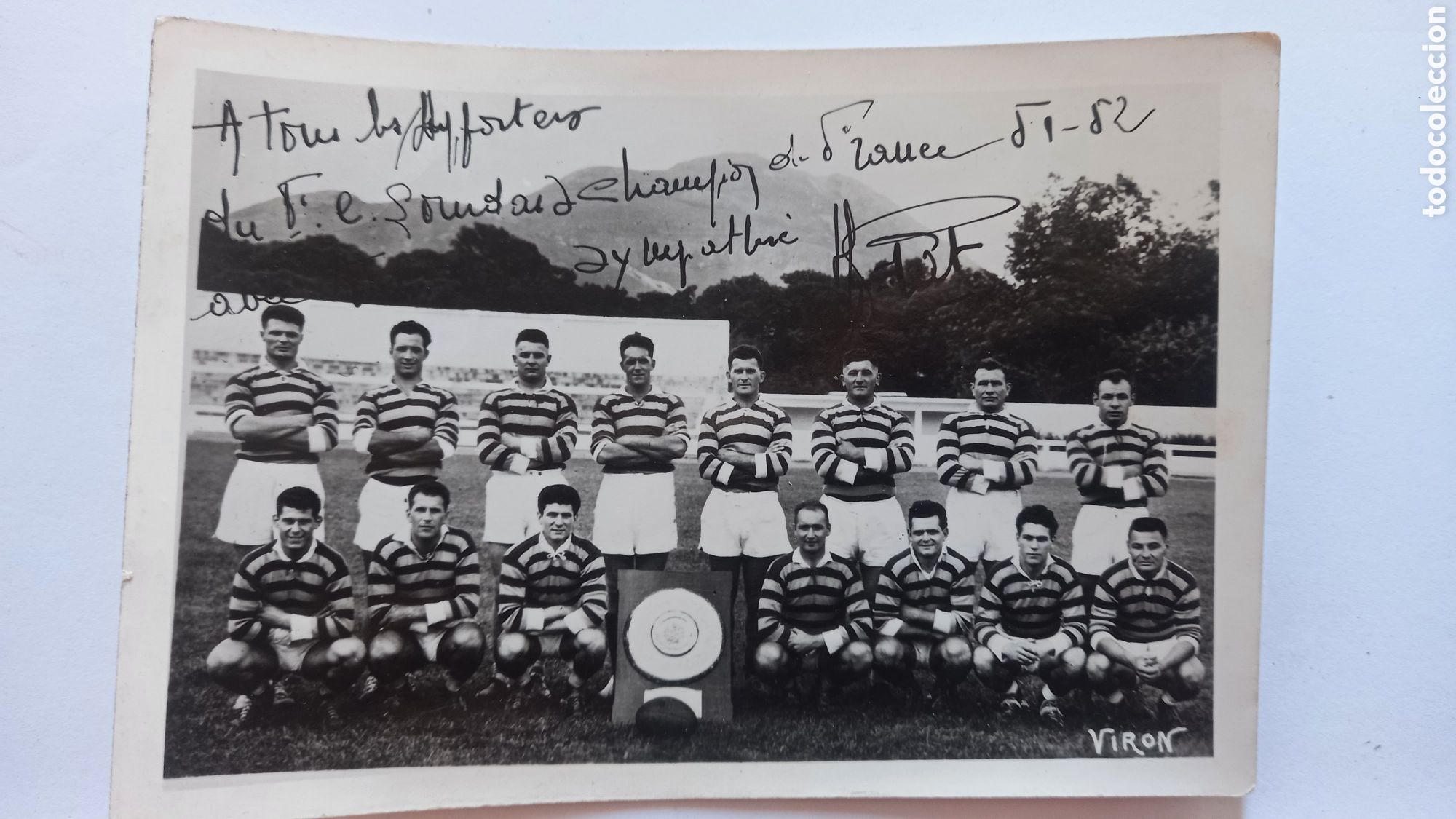 Collectionnisme sportif: FC LOURDAIS. Rugby. Champion France 1952. Foto con dedicatoria impresa