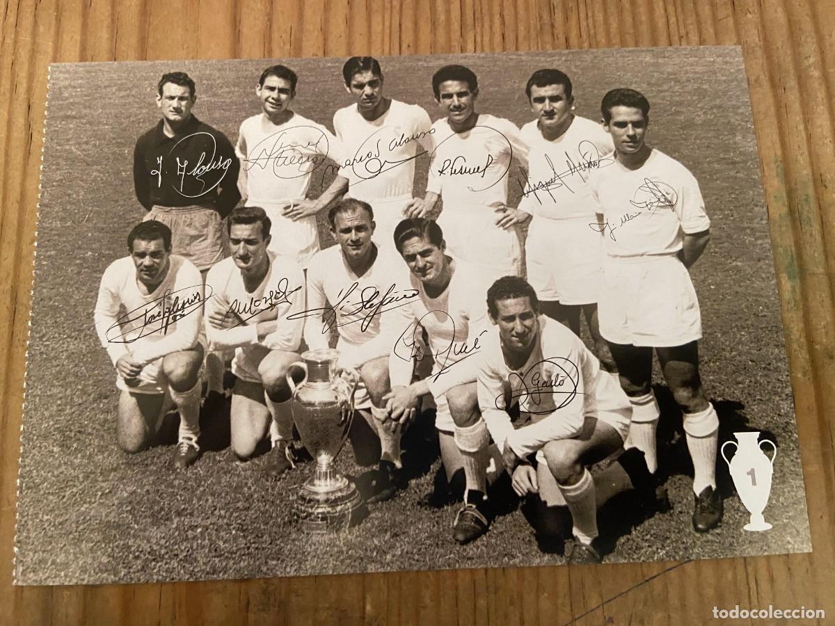 Collectionnisme sportif: R29315 FICHA PROGRAMA FOTOGRAFIA ONCE FINAL COPA EUROPA 1956 REAL MADRID DI STEFANO AUTOGRAFOS