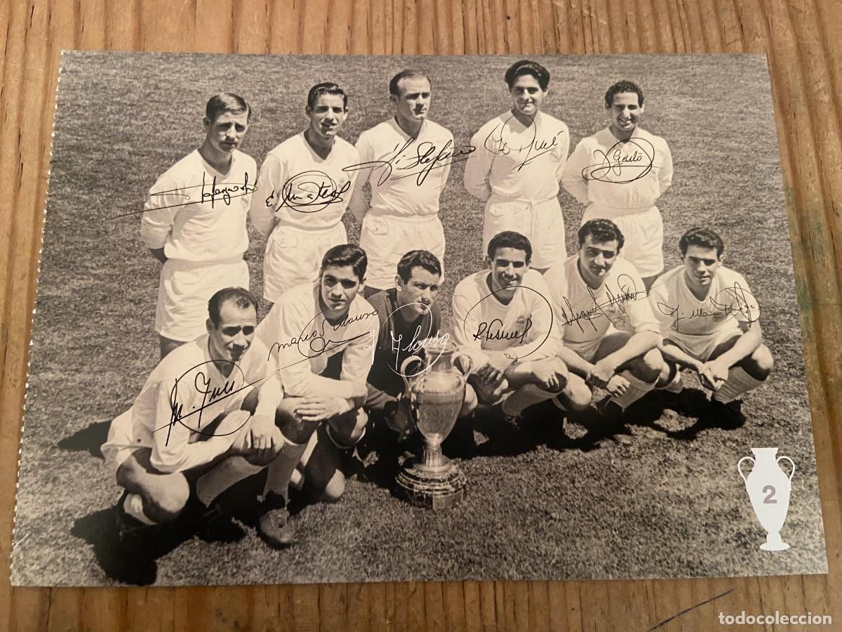 Collectionnisme sportif: R29316 FICHA PROGRAMA FOTOGRAFIA ONCE FINAL COPA EUROPA 1957 REAL MADRID DI STEFANO AUTOGRAFOS