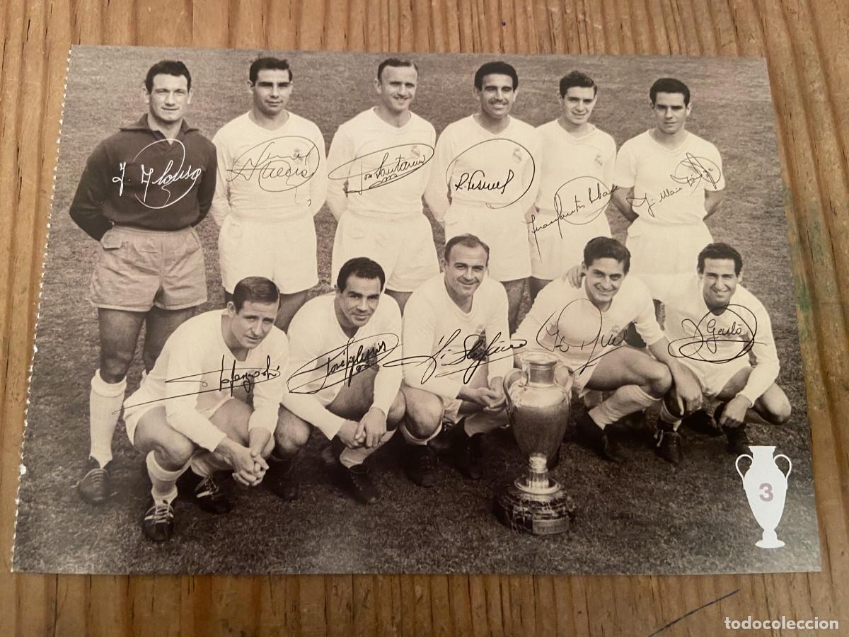 Collectionnisme sportif: R29317 FICHA PROGRAMA FOTOGRAFIA ONCE FINAL COPA EUROPA 1958 REAL MADRID DI STEFANO AUTOGRAFOS