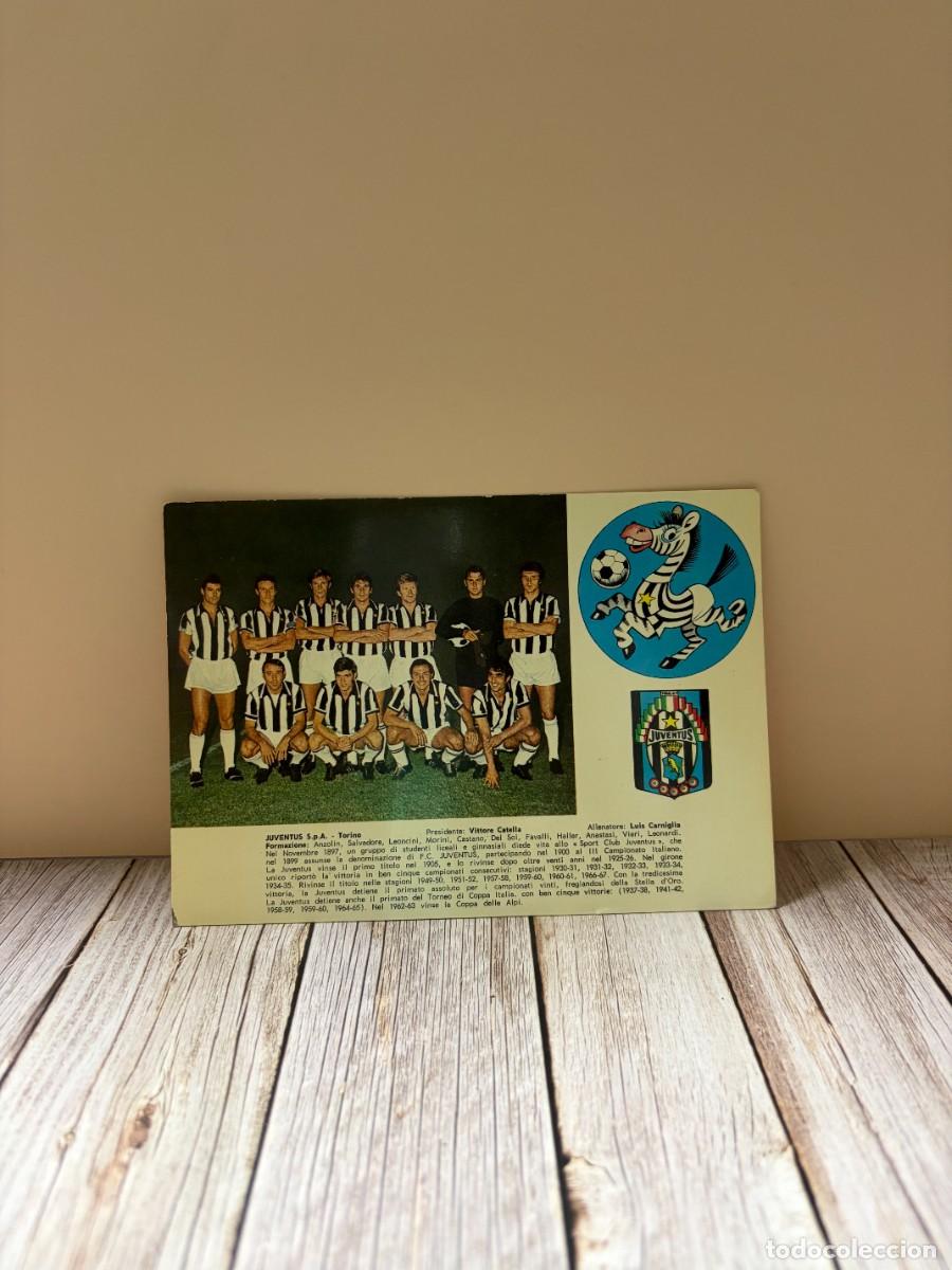 Coleccionismo deportivo: TARJETA POSTAL &ndash; JUVENTUS &ndash; TARJETA VINTAGE CON ESCUDO, MASCOTA Y PLANTILLA &ndash; TRAPATTONI / PLATINI /