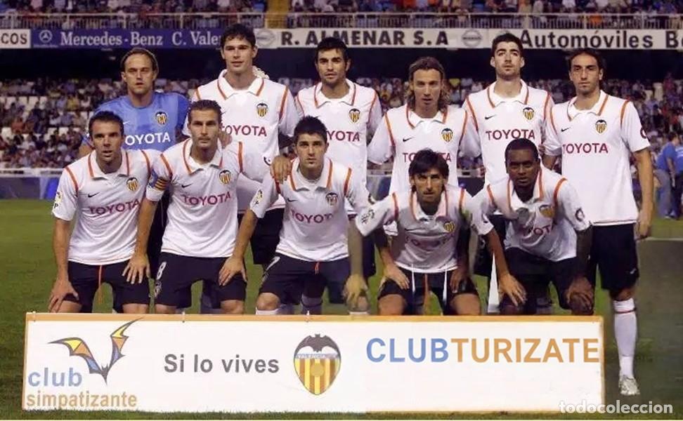 Coleccionismo deportivo: VALENCIA C.F. ALINEACI&Oacute;N PARTIDO DE LIGA 2007-2008 EN MESTALLA VS EL ESPANYOL. FOTO