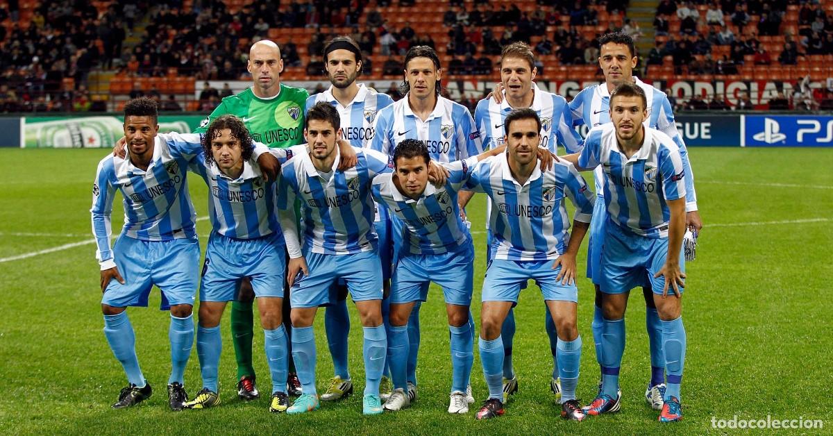 Coleccionismo deportivo: C.D. M&Aacute;LAGA. ALINEACI&Oacute;N PARTIDO CHAMPIONS 2012-2013 EN SAN SIRO VS MILAN. FOTO