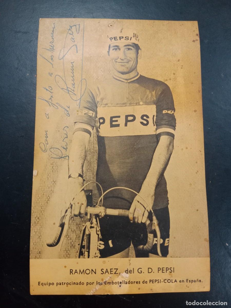 Collectionnisme sportif: FOTO PROMOCIONAL DEDICADA AUTOGRAFO - CICLISTA RAMON SAEZ - EQUIPO G.D. PEPSI - A&Ntilde;OS 60