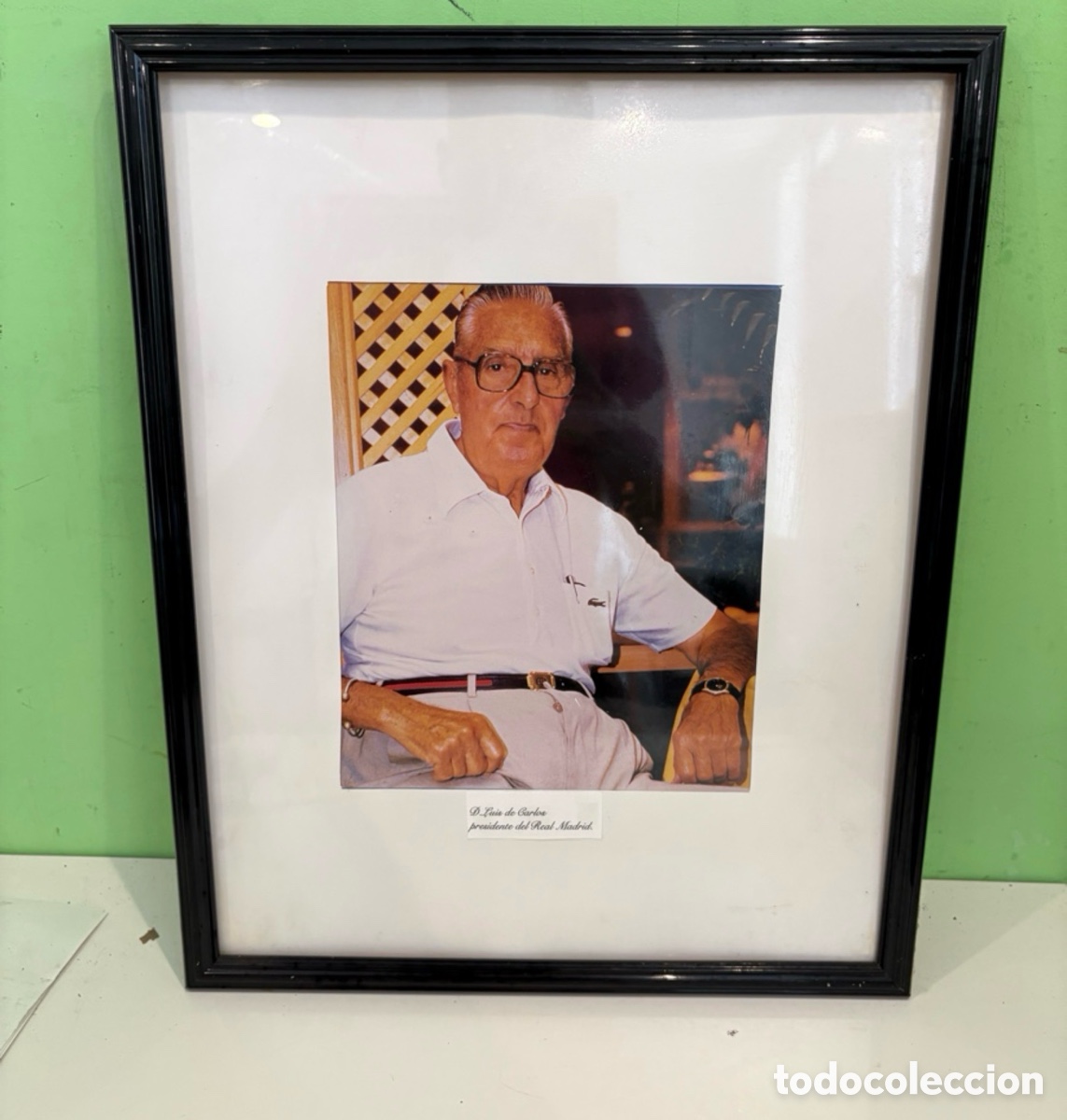 Coleccionismo deportivo: Fotograf&iacute;a enmarcada de Don Luis de Carlos, presidente del Real Madrid