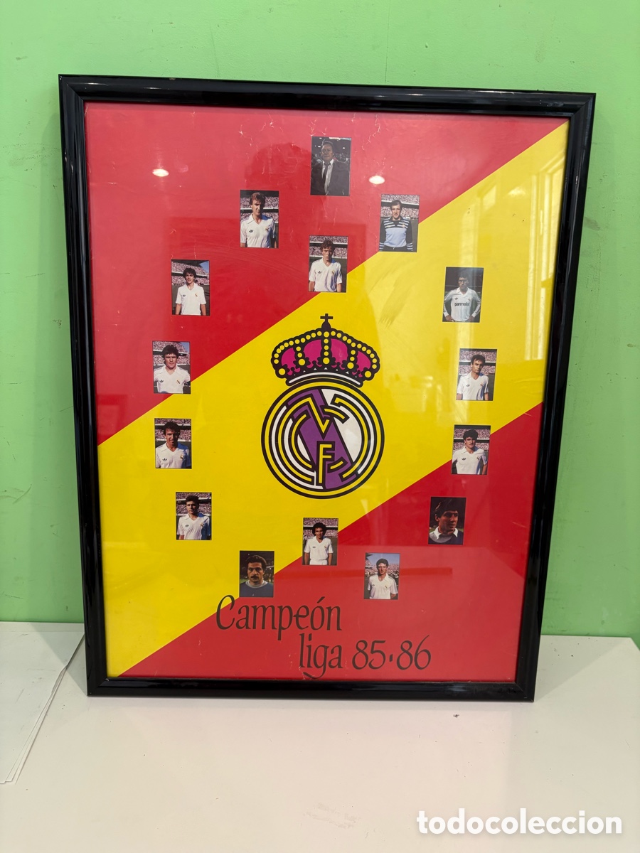 Coleccionismo deportivo: Cuadro conmemorativo Real Madrid CF &ndash; Campe&oacute;n de Liga 1985-1986 &ndash; Enmarcado