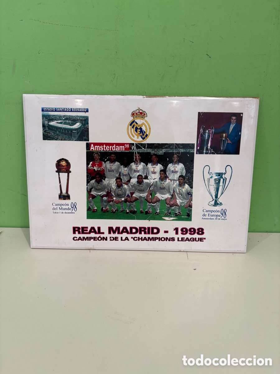 Coleccionismo deportivo: Panel conmemorativo Real Madrid 1998 &ndash; Campe&oacute;n Champions League y Copa Intercontinental