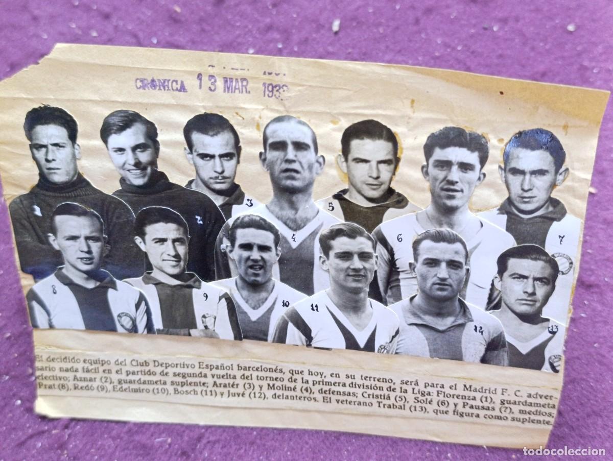 Sports collectibles: 1933, Fotomontaje Prensa Original, C. D. Espa&ntilde;ol de Barcelona, II&ordf; Rep&uacute;blica, sello Cr&oacute;nica