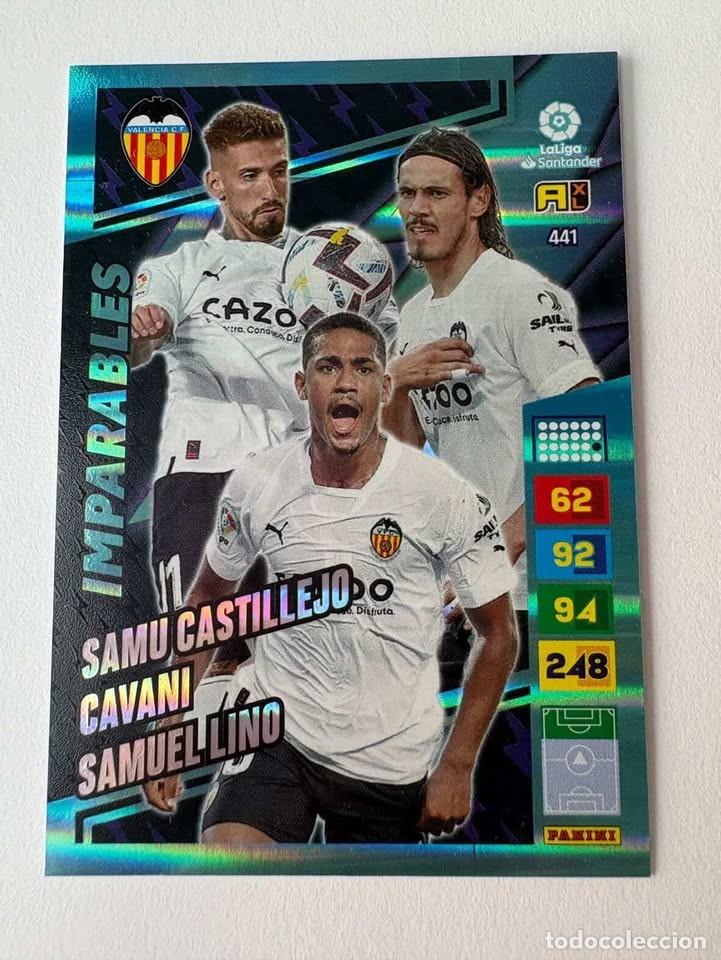 Coleccionismo deportivo: Samu Castillejo/Cavani/Samuel Lino Valencia Imparables 441 Adrenalyn 2022-23