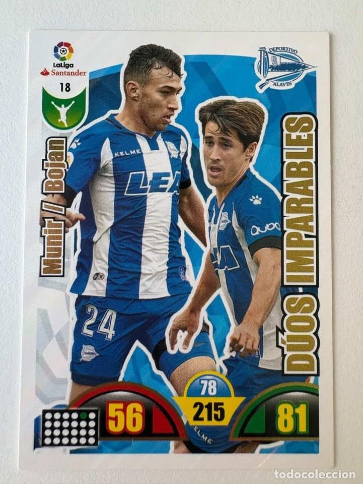 Coleccionismo deportivo: Munir/Bojan D&uacute;os Imparables Alav&eacute;s 18 Adrenalyn 2017-18