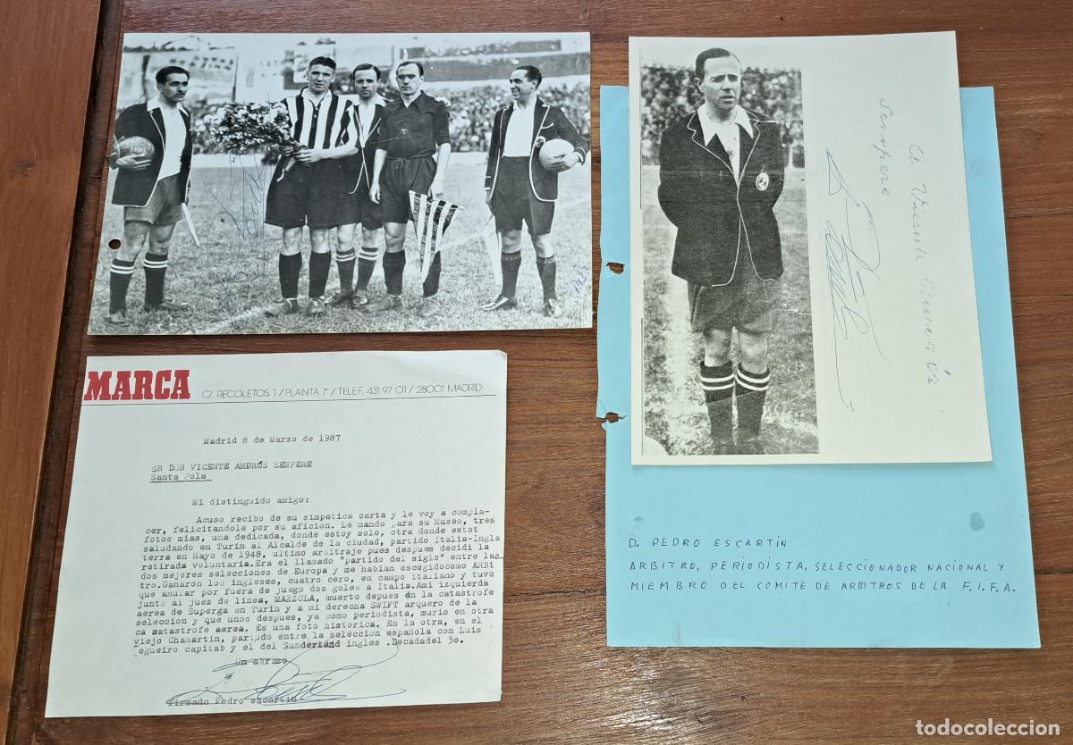 Coleccionismo deportivo: PEDRO ESCART&Iacute;N MOR&Aacute;N - LOTE CON 3 FIRMAS ORIGINALES - ARBITRO, SELECCIONADOR Y PERIODISTA